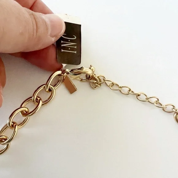INC International Concepts Womens Gold Glitter Resin Crystal Link Necklace - Picture 4 of 5